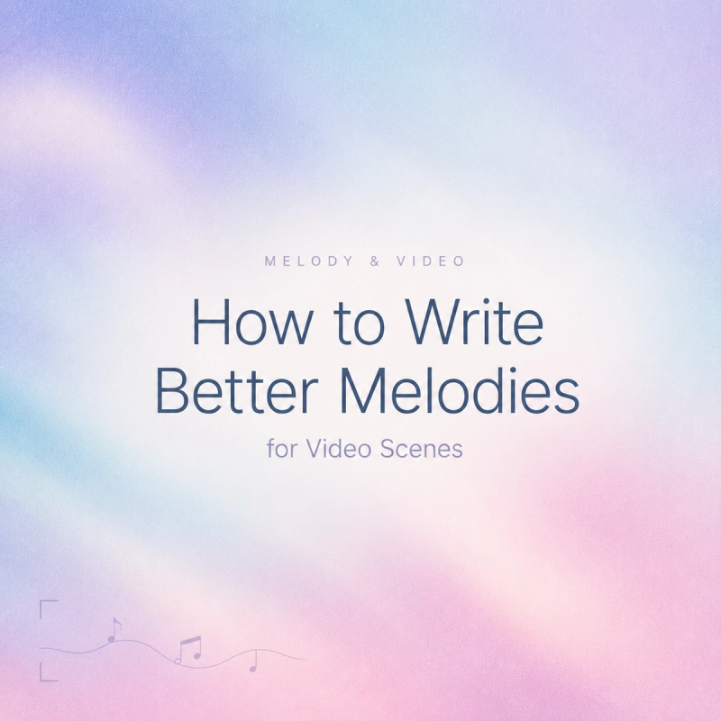 A pastel gradient background featuring text on how to write better melodies for video scenes with musical notes.