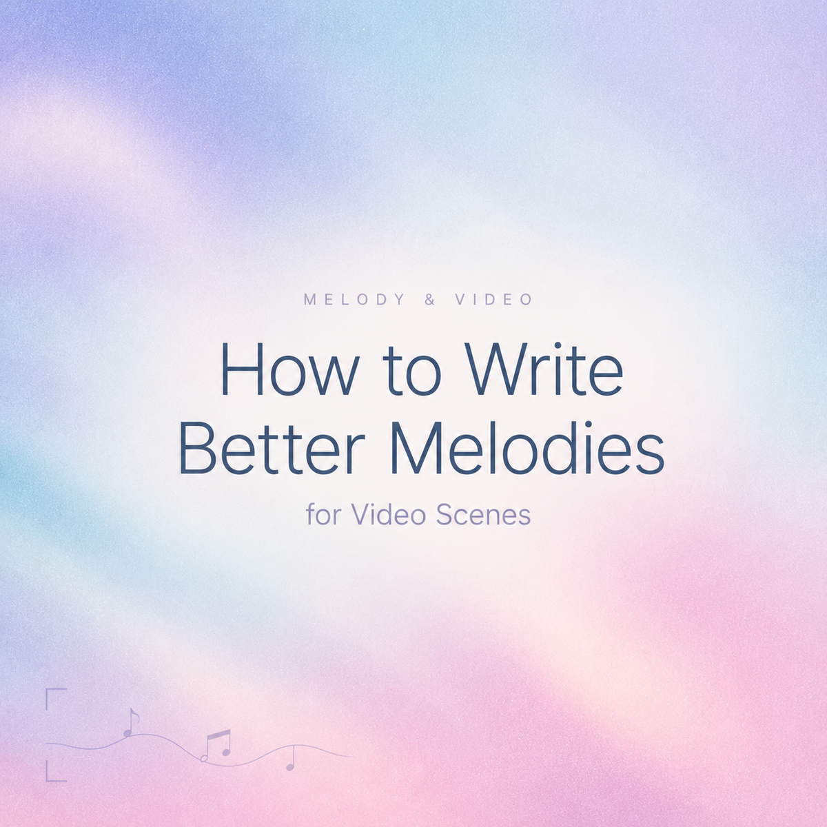 A pastel gradient background featuring text on how to write better melodies for video scenes with musical notes.