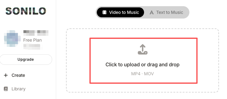 Easily upload your MP4 or MOV files directly into the Sonilo Video-to-music AI interface to start generating custom audio.