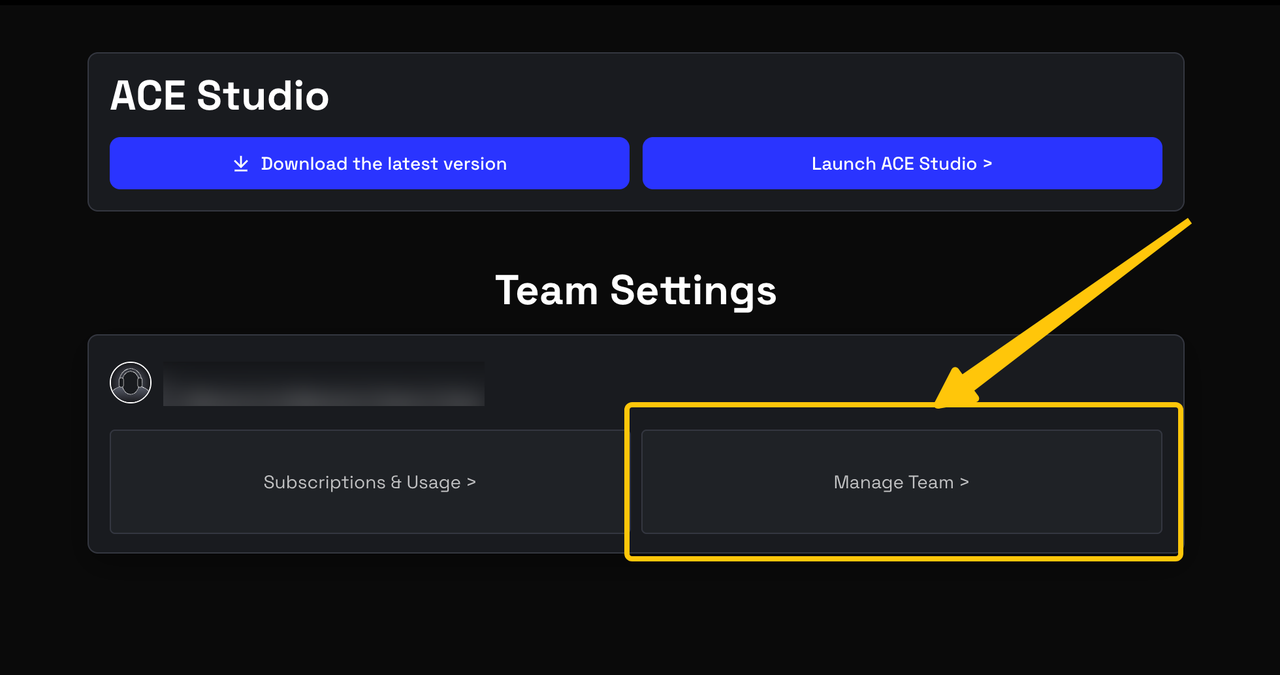 Accessing team settings in ACE Studio, one of the best ai music generation platforms 2026 for collaborative audio.