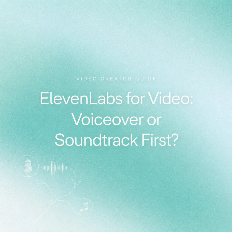 A green background image with text reading "ElevenLabs for Video: Voiceover or Soundtrack First?".