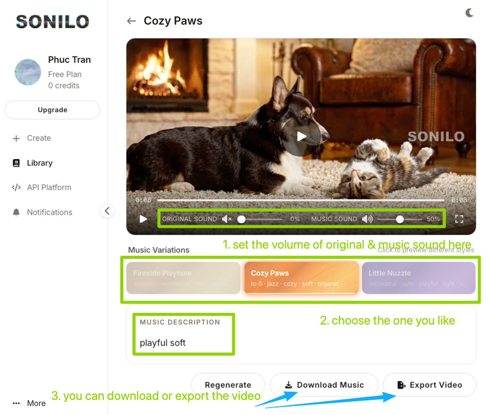 Finalizing the export process of how to add background music to video using Sonilo.