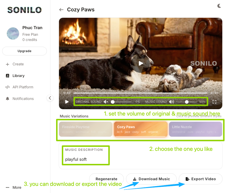 Finalizing the export process of how to add background music to video using Sonilo.