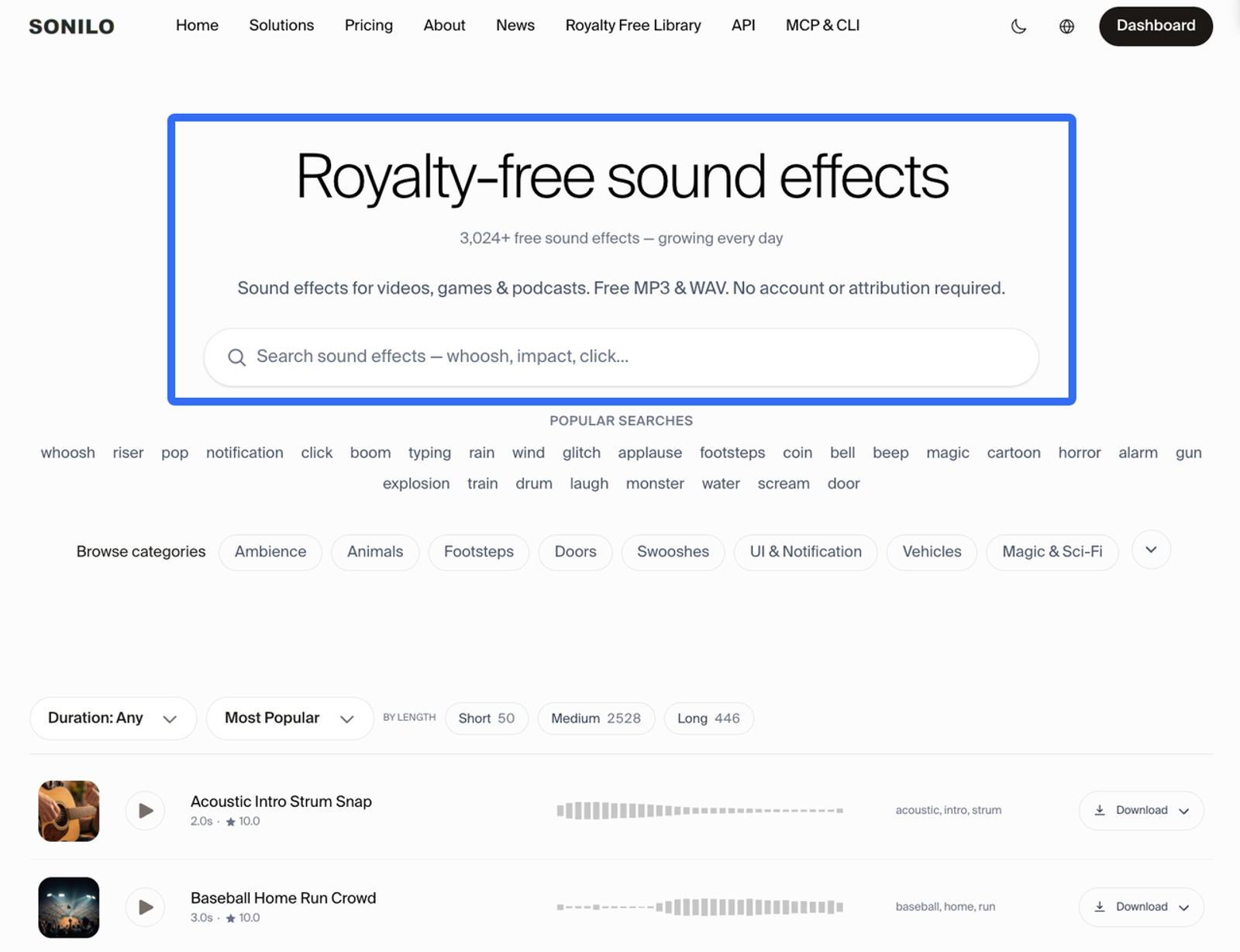 Royalty-free sound effect maker free library to search and download MP3 and WAV audio.