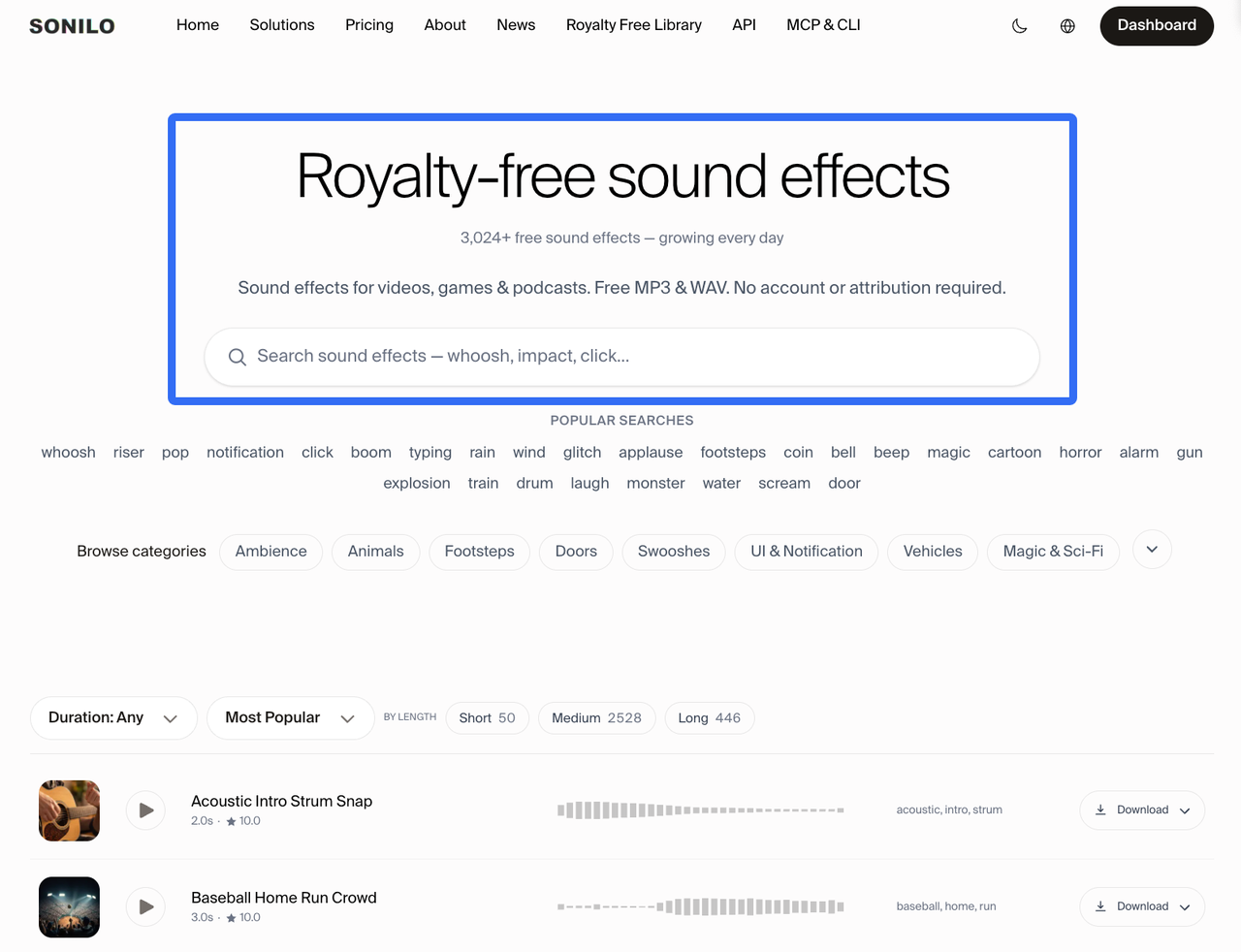 Royalty-free sound effect maker free library to search and download MP3 and WAV audio.