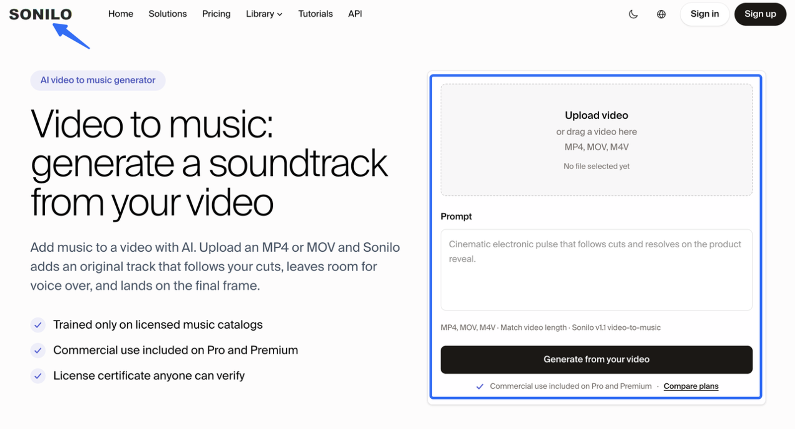 Sonilo video to music tool interface, serving as an alternative to the Remusic AI music generator for video soundtracks.