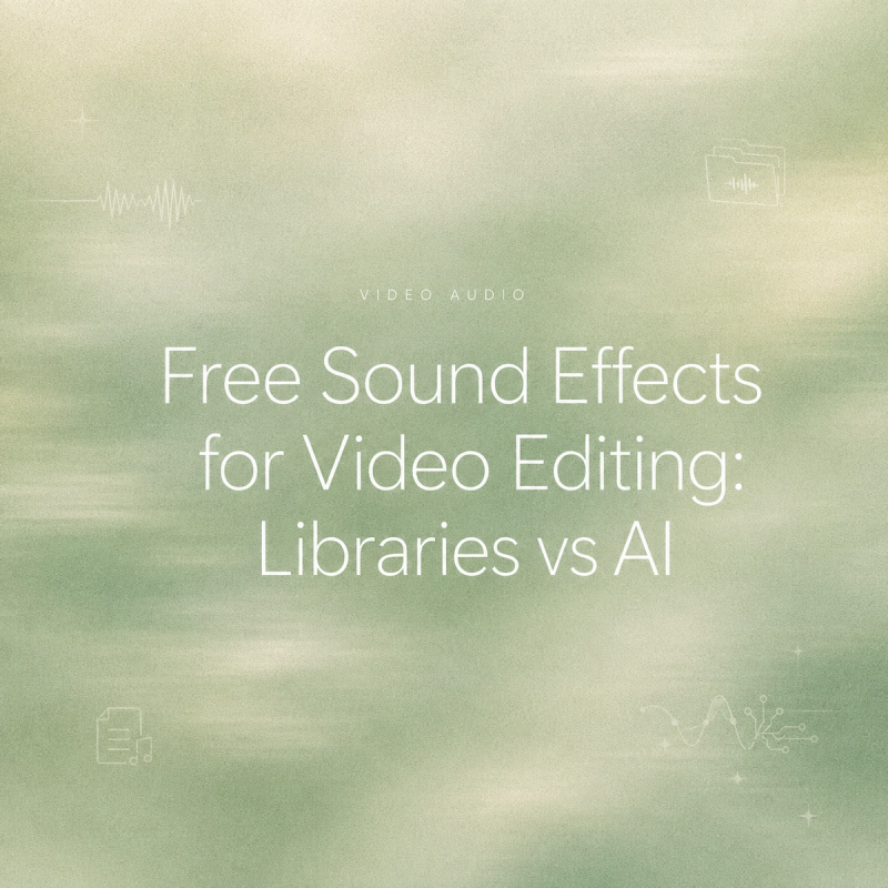 A green graphic compares free sound effects for video editing from traditional libraries versus AI.
