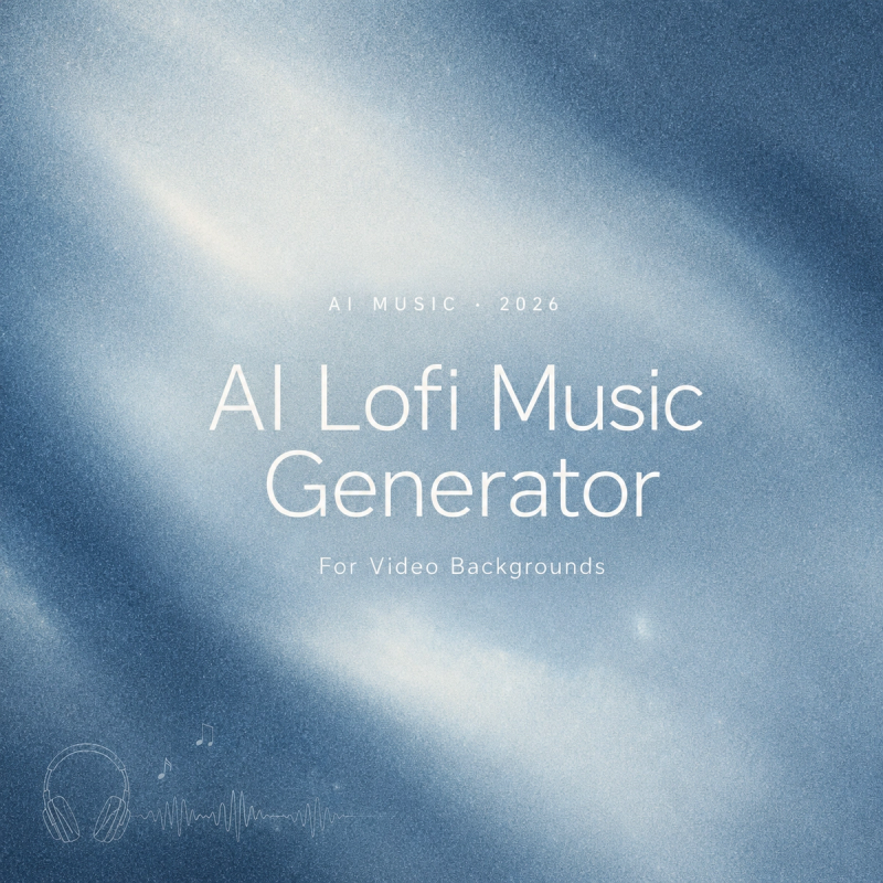 Blue textured background with the text 'AI Lofi Music Generator' for video backgrounds, 2026.