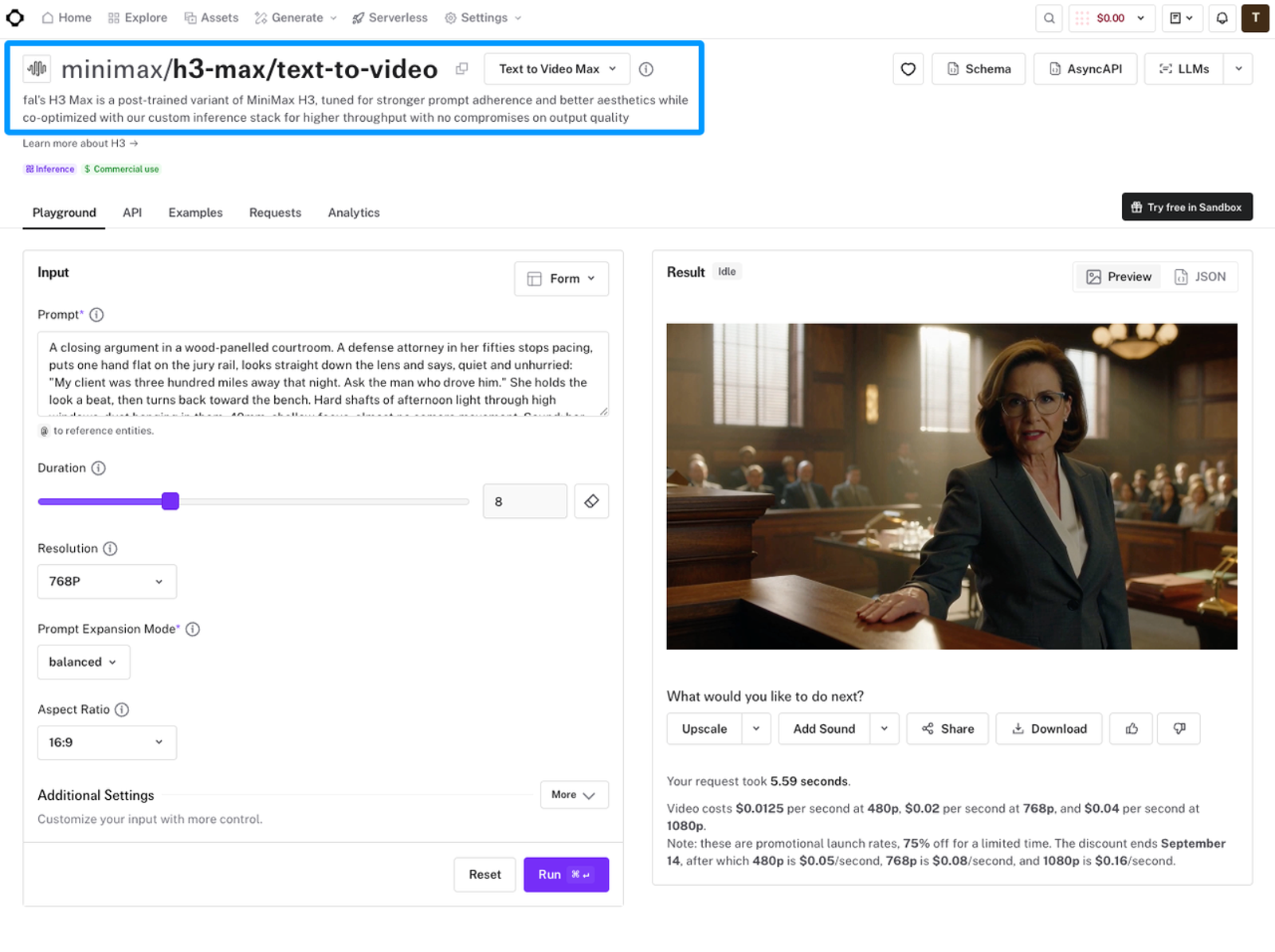 Exploring the text-to-video interface on fal to generate realistic scenes and integrate them with H3 Max video music.