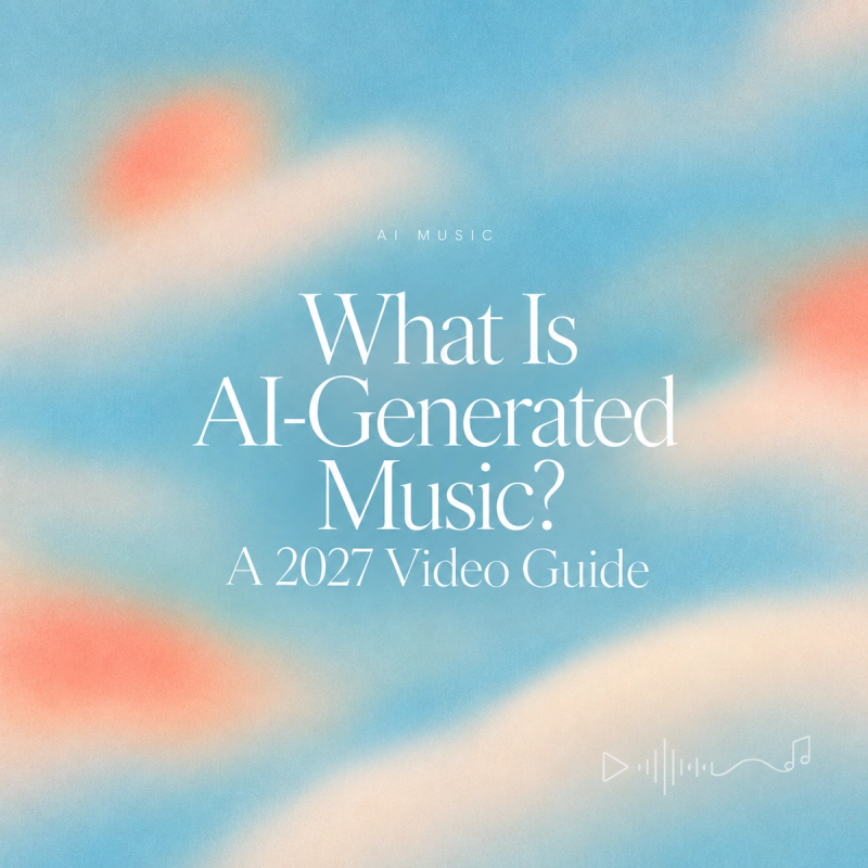 Title card explaining what is AI generated music for a comprehensive 2027 video guide.