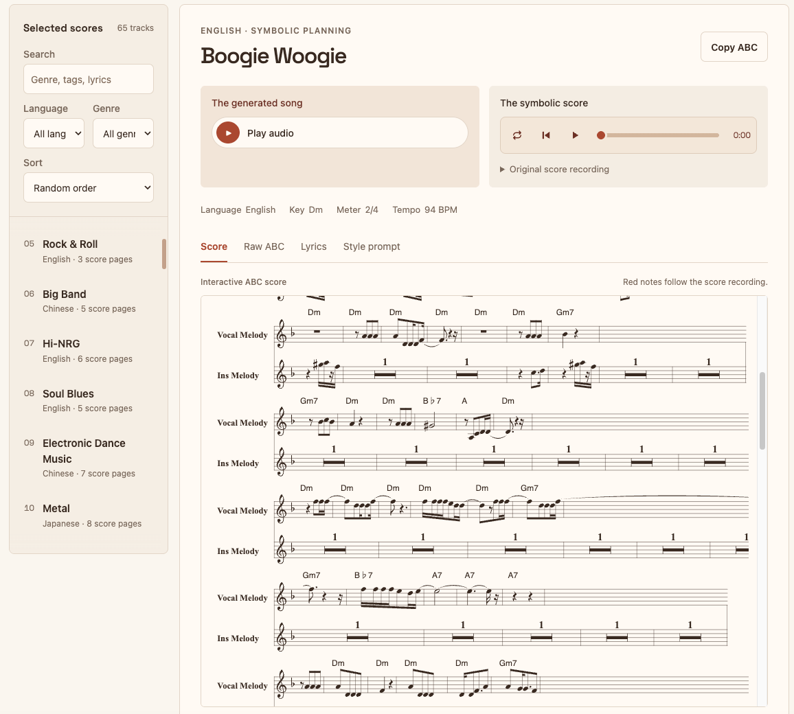 Detailed YuE2 review highlighting interactive score editing, sheet music playback, and genre selection options.