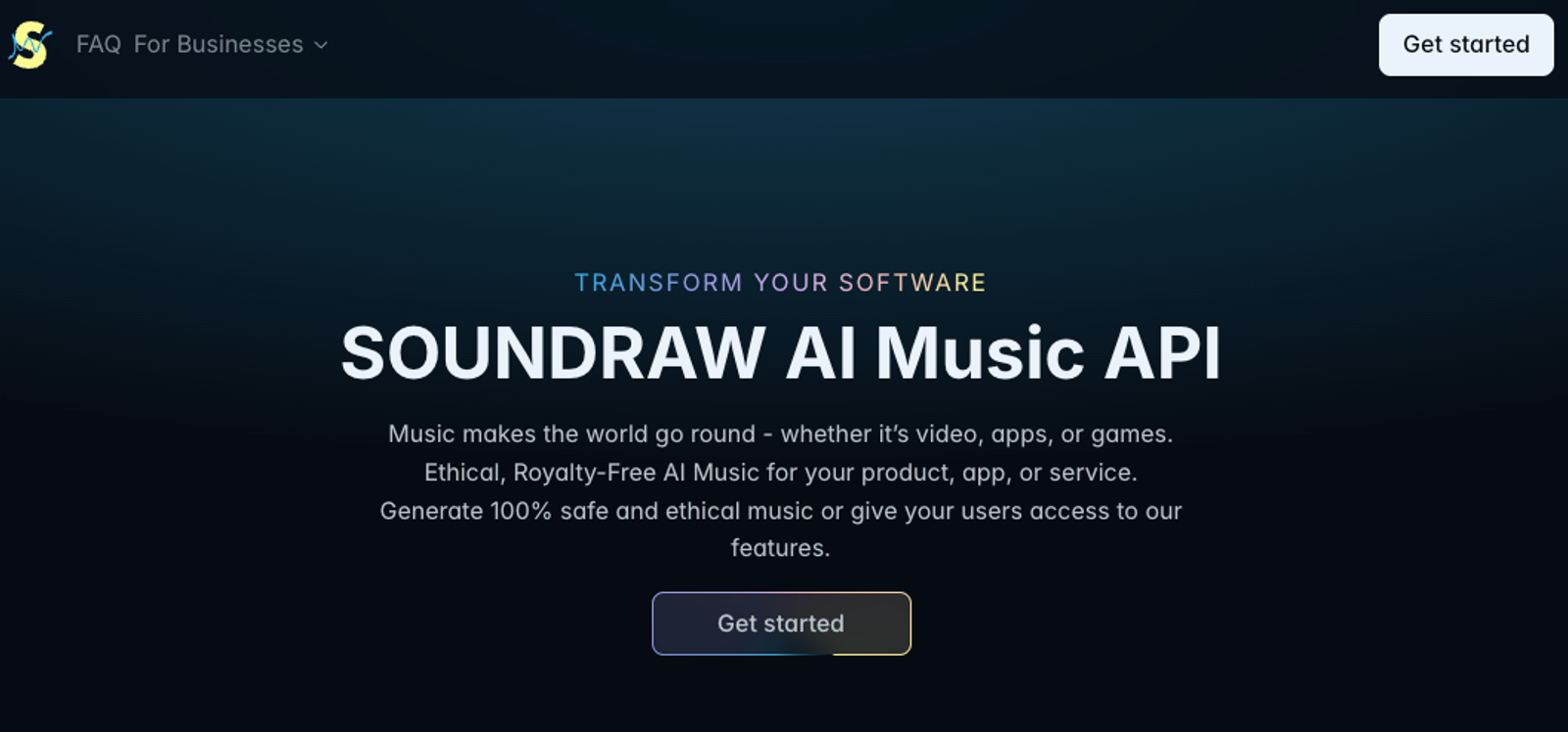 Soundraw API page for business, known as one of the best AI music generators for games with royalty-free audio.