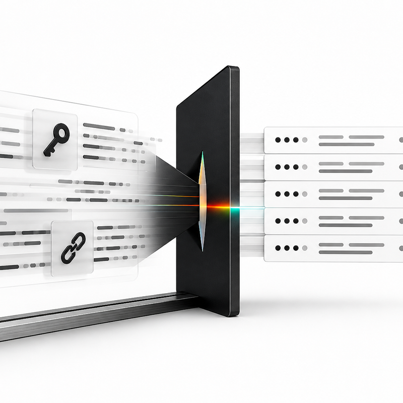 API request logs pass through a redaction gate that removes key and signed-link secrets before structured records continue.