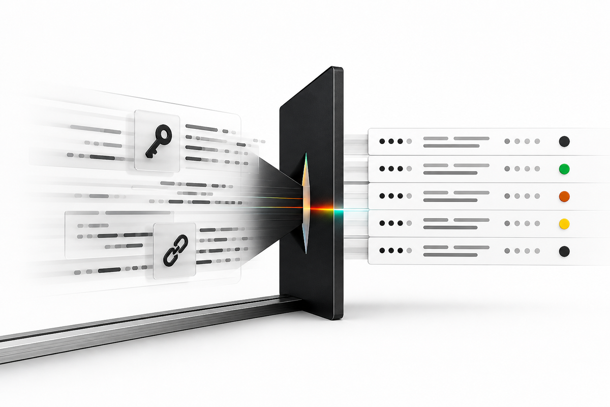 API request logs pass through a redaction gate that removes key and signed-link secrets before structured records continue.