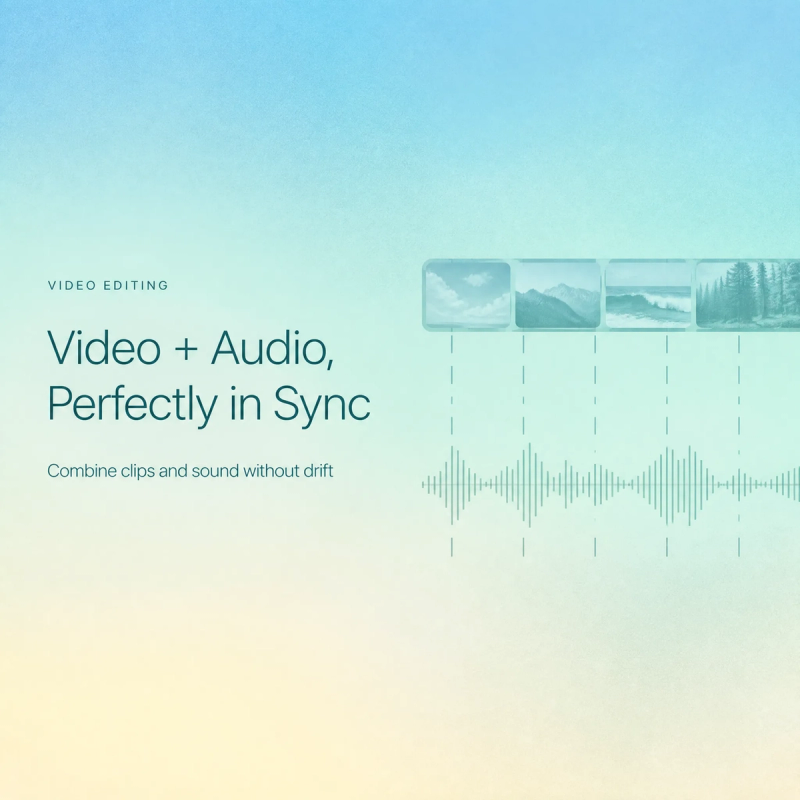 Graphic explaining how to combine video with audio perfectly in sync without drift.