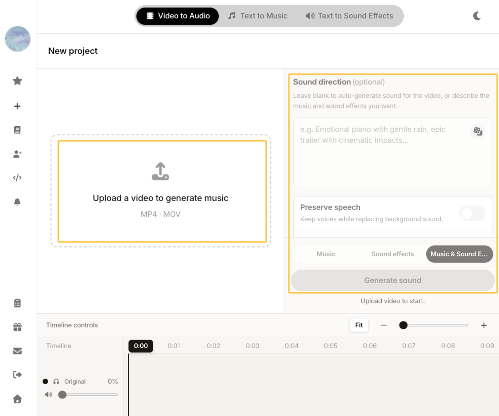 Video to audio editor workspace in top best ai music generation tools 2026 list.