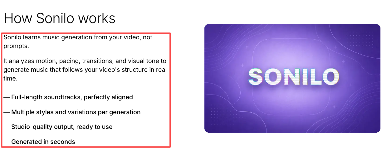 Learn how Sonilo's Video-to-music AI works by analyzing your video's motion and pacing without needing manual text prompts.