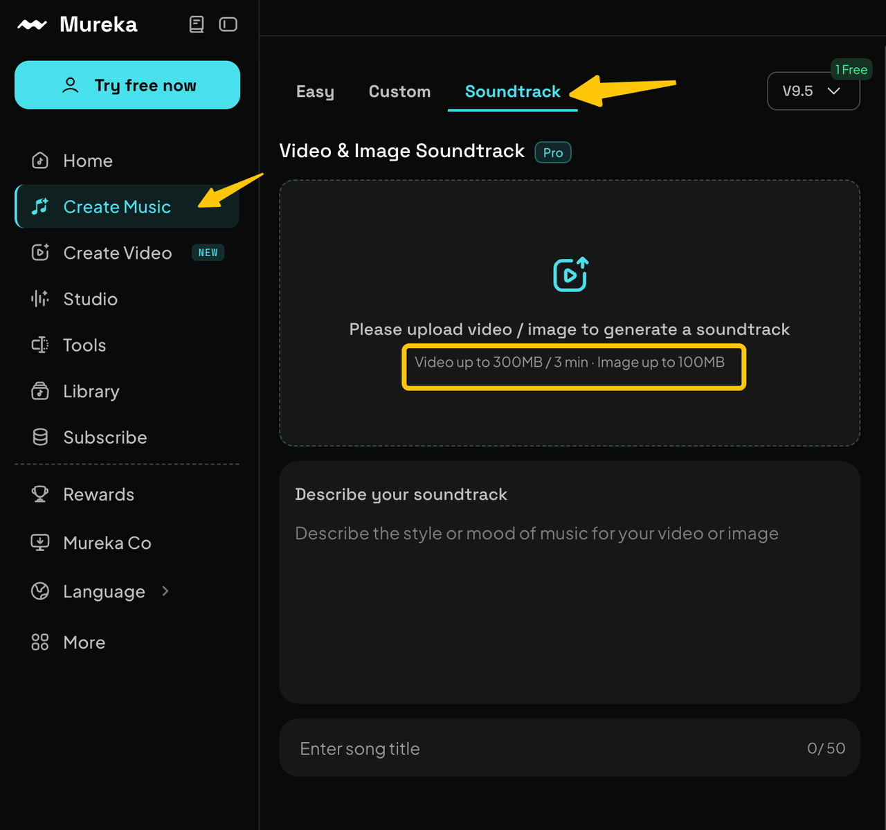 Navigate the mureka ai platform to create music by uploading your video or image directly into the soundtrack tool.