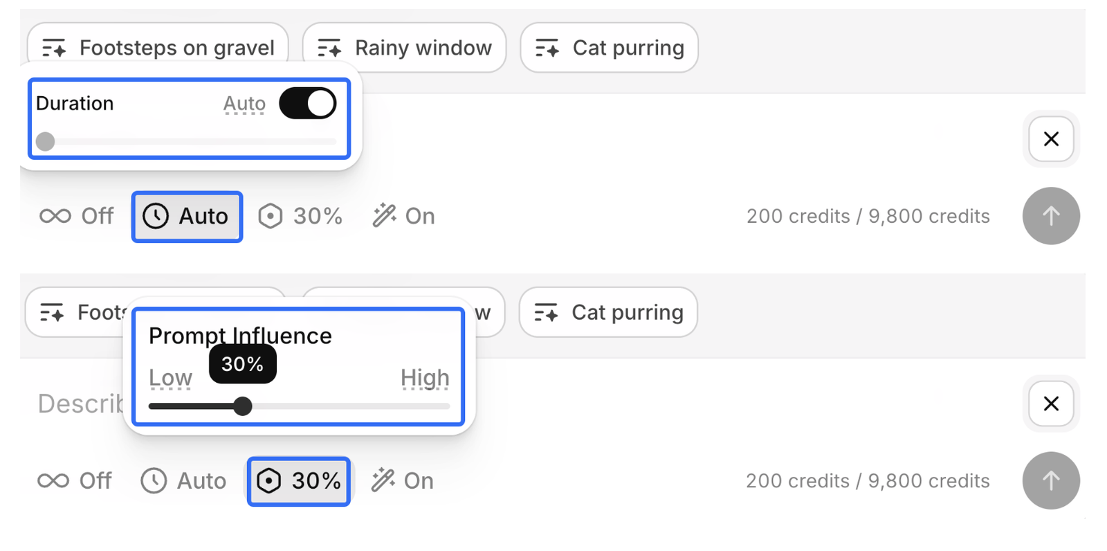 Adjusting the duration and prompt influence sliders to perfectly customize your elevenlabs ai sound effects.