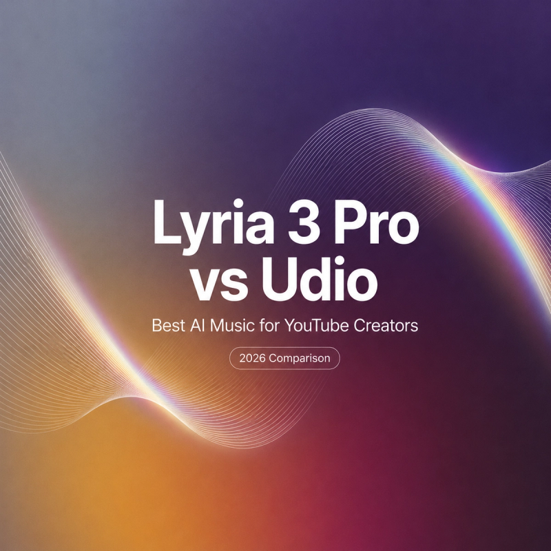 Title card for a 2026 creator guide comparing ai music generators, focusing on lyria 3 pro vs udio.