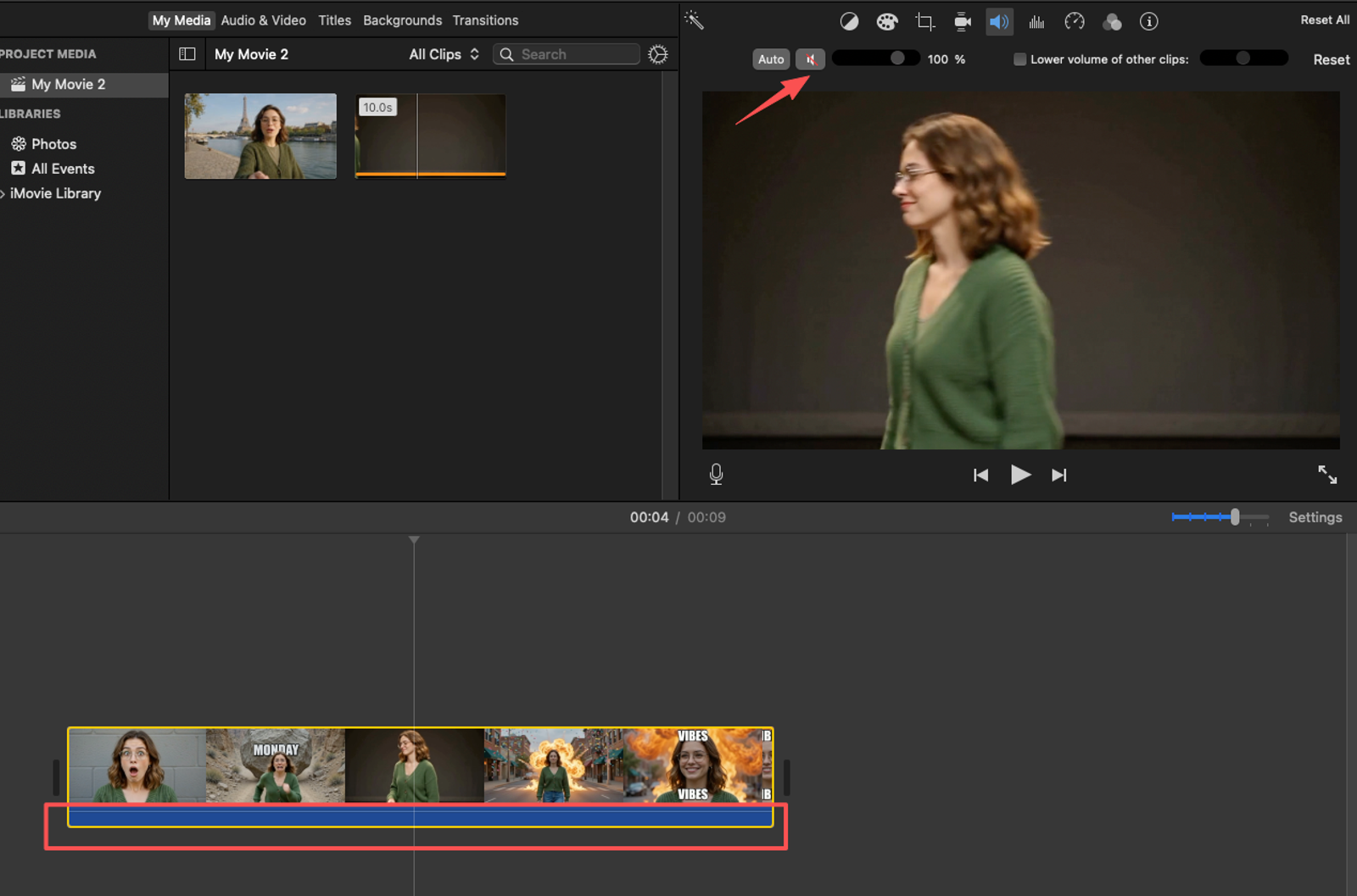 See how to add audio to a video in iMovie while easily adjusting the original clip's volume to balance your media tracks.