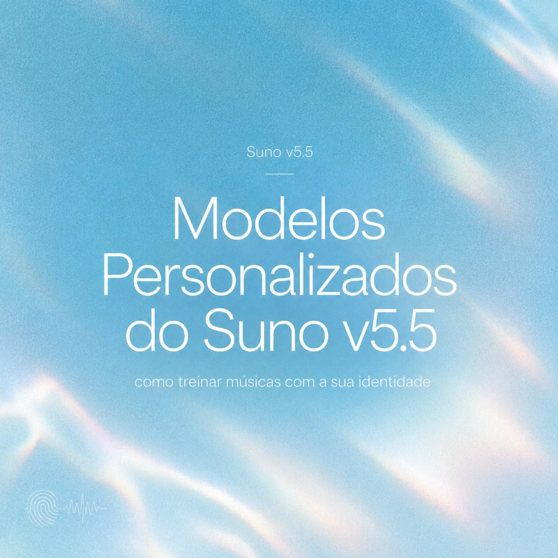 Capa do guia sobre Modelos Personalizados do Suno v5.5 mostrando como treinar músicas com sua própria identidade sonora.