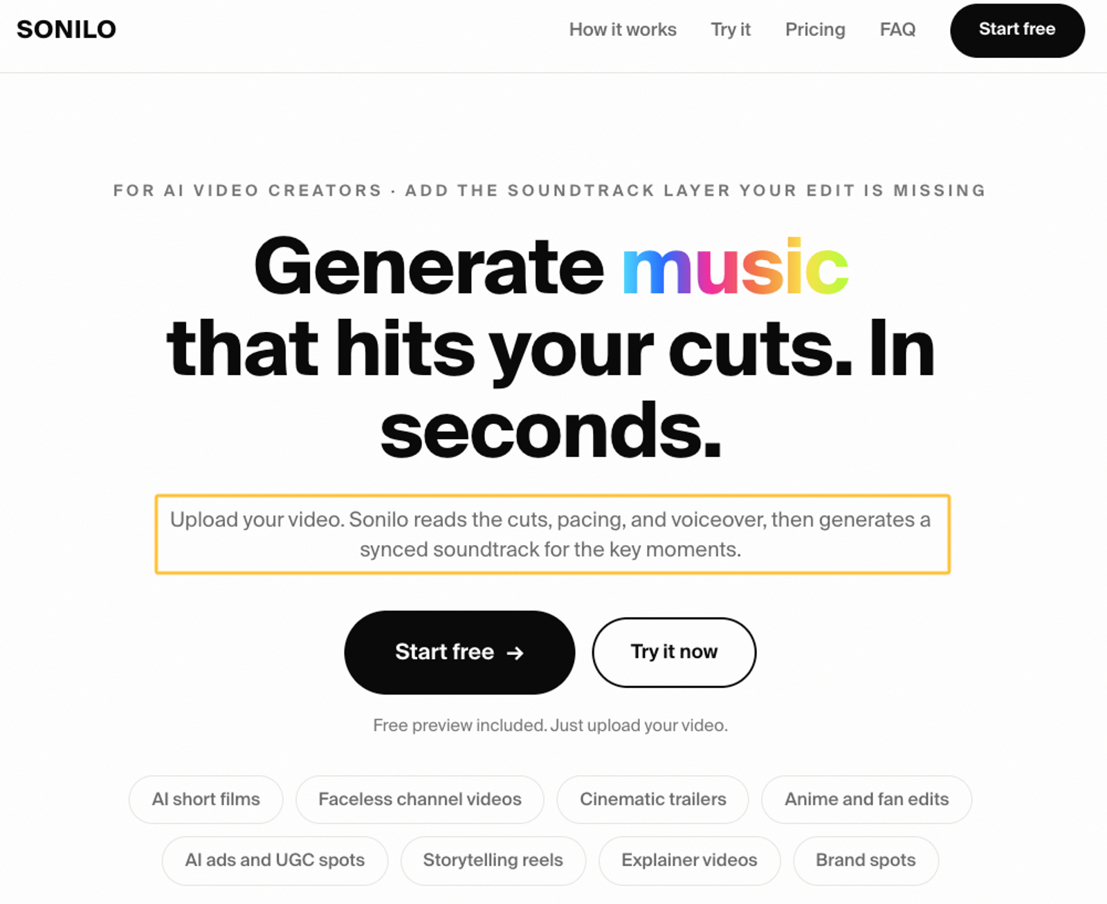 Sonilo website banner included in best ai music generation tools 2026 for creators.