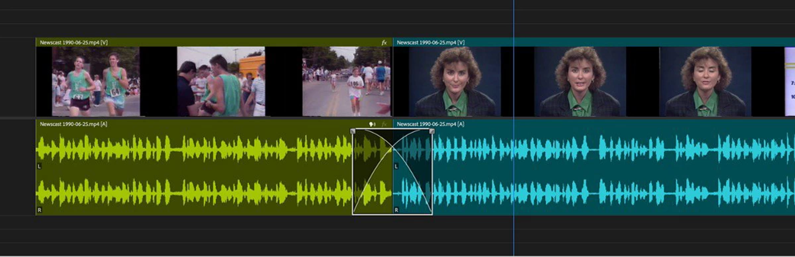 Use a crossfade transition between two audio tracks to achieve a flawless premiere music fade out in your edit.