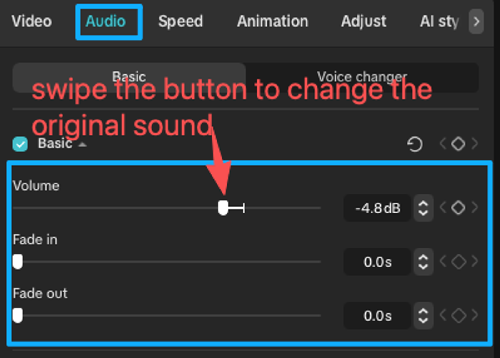 Adjust volume, fade in, and fade out settings smoothly when you add mp3 to mp4 to balance the original and added sounds.