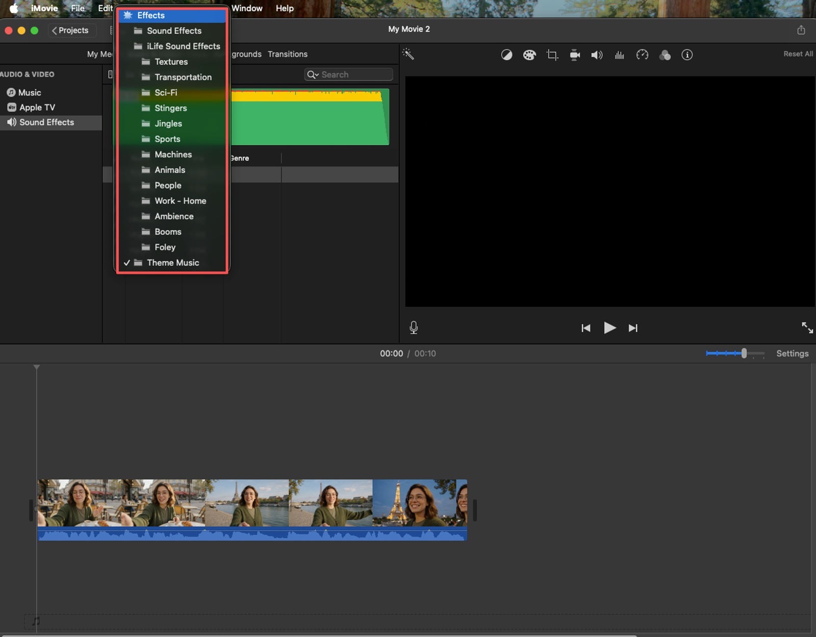 Discover how to add music for video by selecting audio effects from the iMovie sound library for your project.
