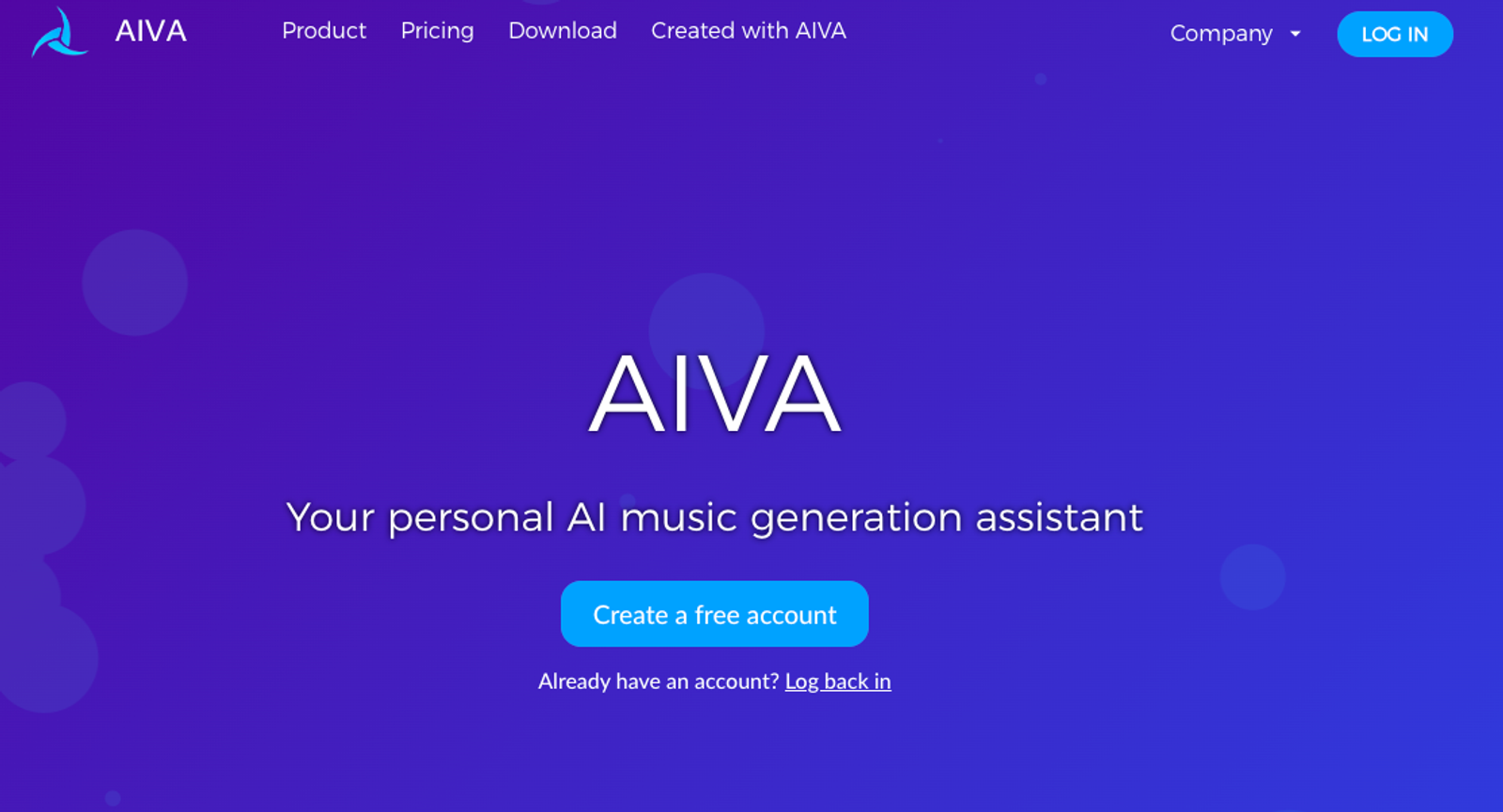 Site do AIVA, um dos geradores de música com IA para Instagram Reels mais populares.