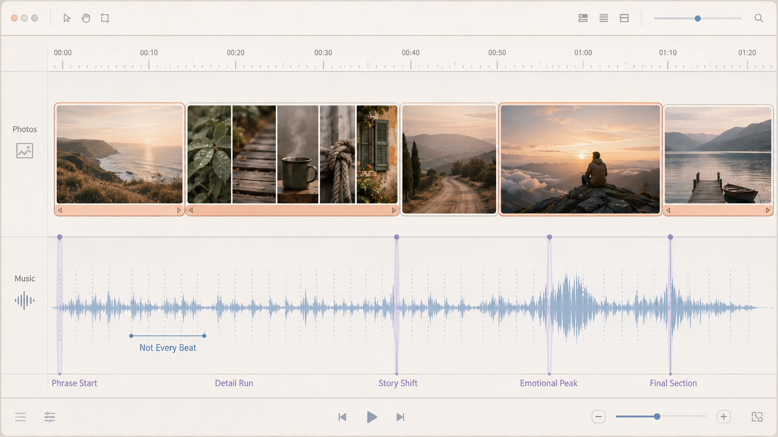 Sync photos to audio waveforms to master how can i make a photo video with music.