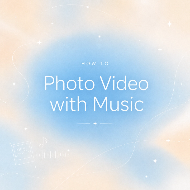 A title card explaining how can i make a photo video with music using simple steps.