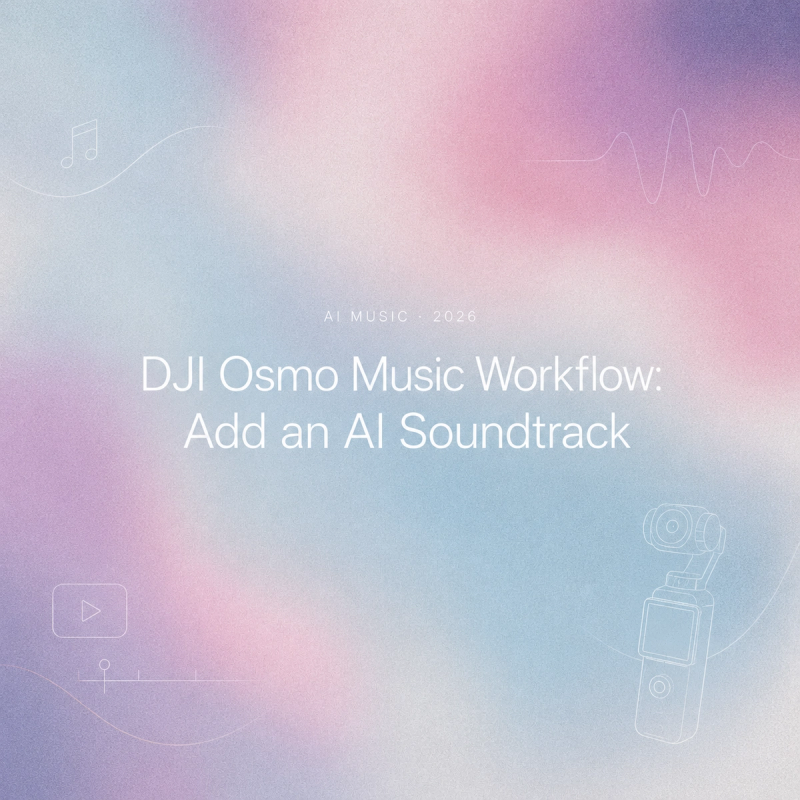 Title card for DJI Osmo music workflow tutorial showing how to add an AI soundtrack to your videos easily.