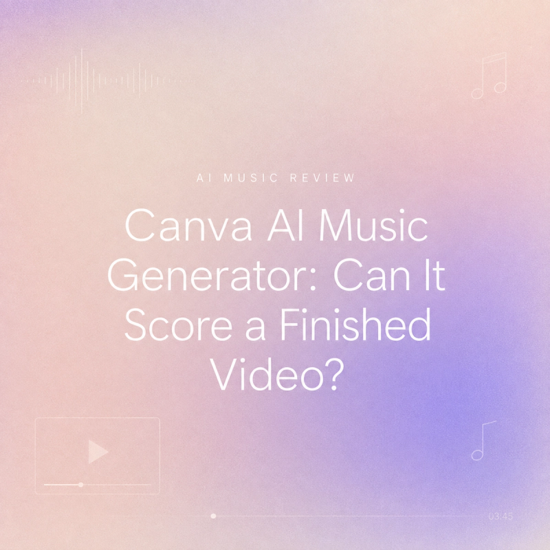 Review title card asking if the Canva AI music generator can score a finished video perfectly.