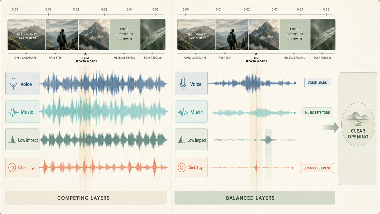 See how to balance competing audio layers when using the best intro drop in sound effects for a clear video opening.