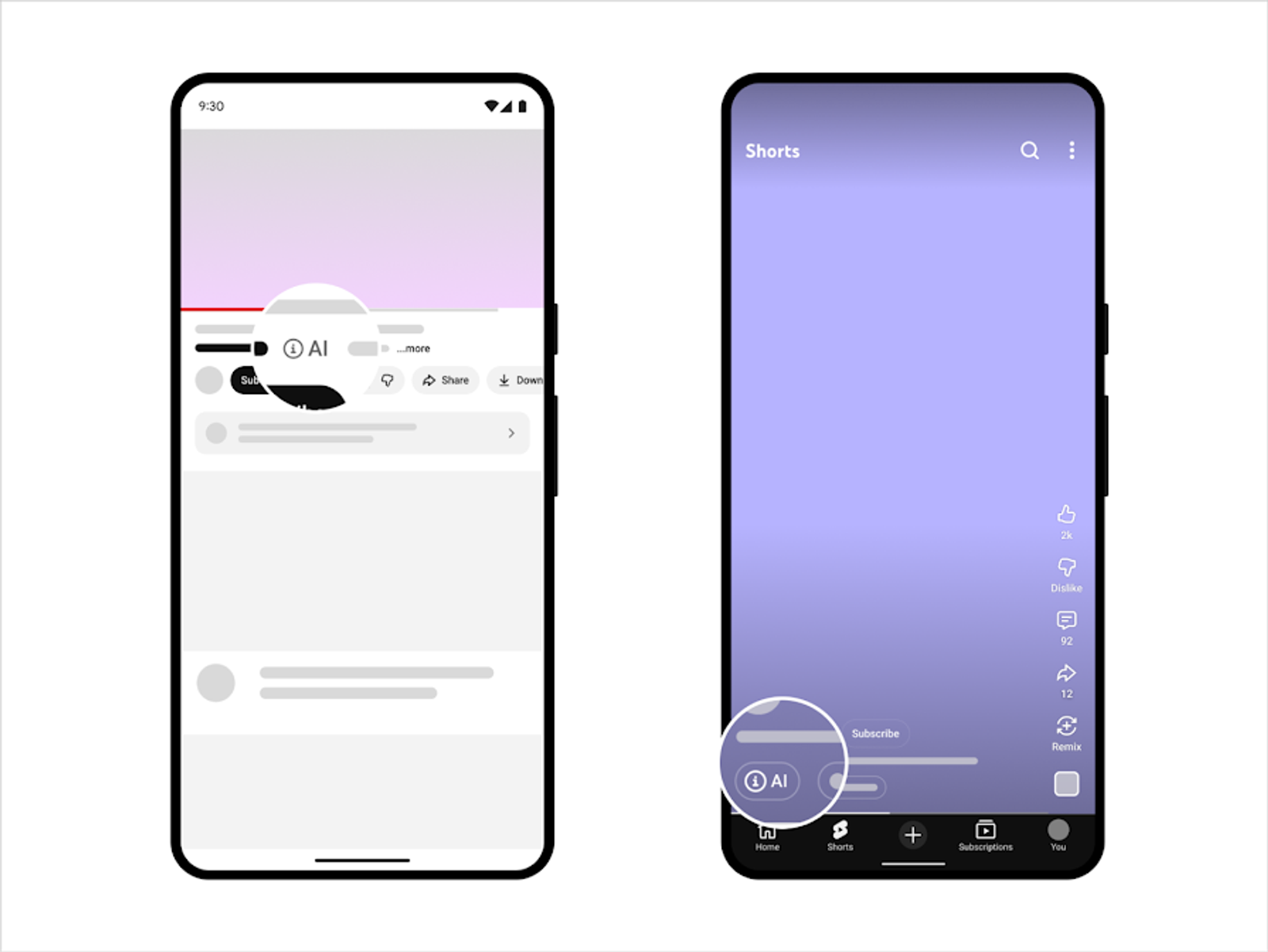 Mobile app screenshots highlighting the AI disclosure label required when you add audio to video ai for shorts.