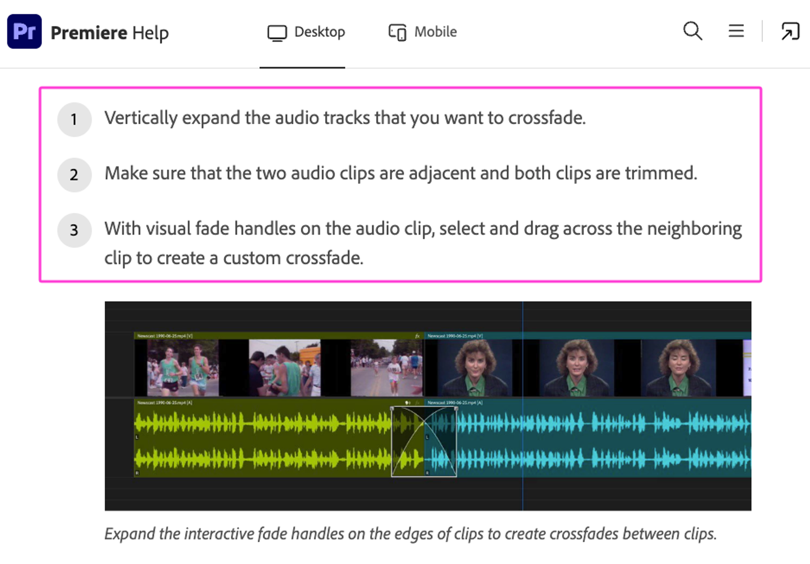 Step-by-step instructions in Premiere for creating a custom audio crossfade or transition effect sound.