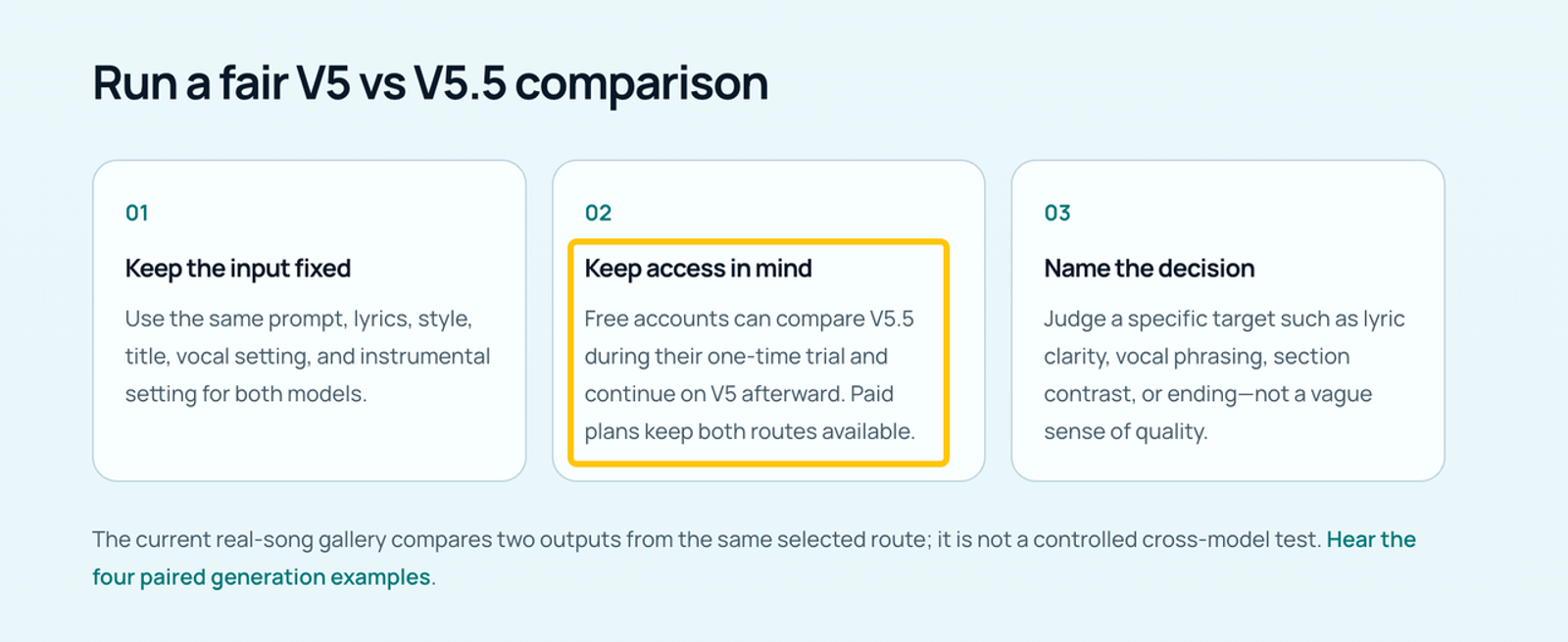 Learn how to run a fair model comparison between V5 and V5.5 using the latest sonauto ai music generation platform.