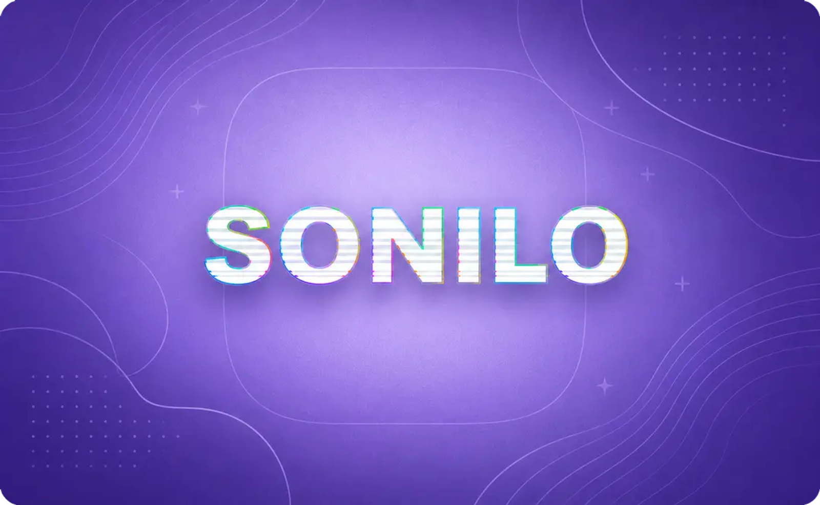The official purple glitch logo design for Sonilo, a revolutionary AI video-to-music platform.