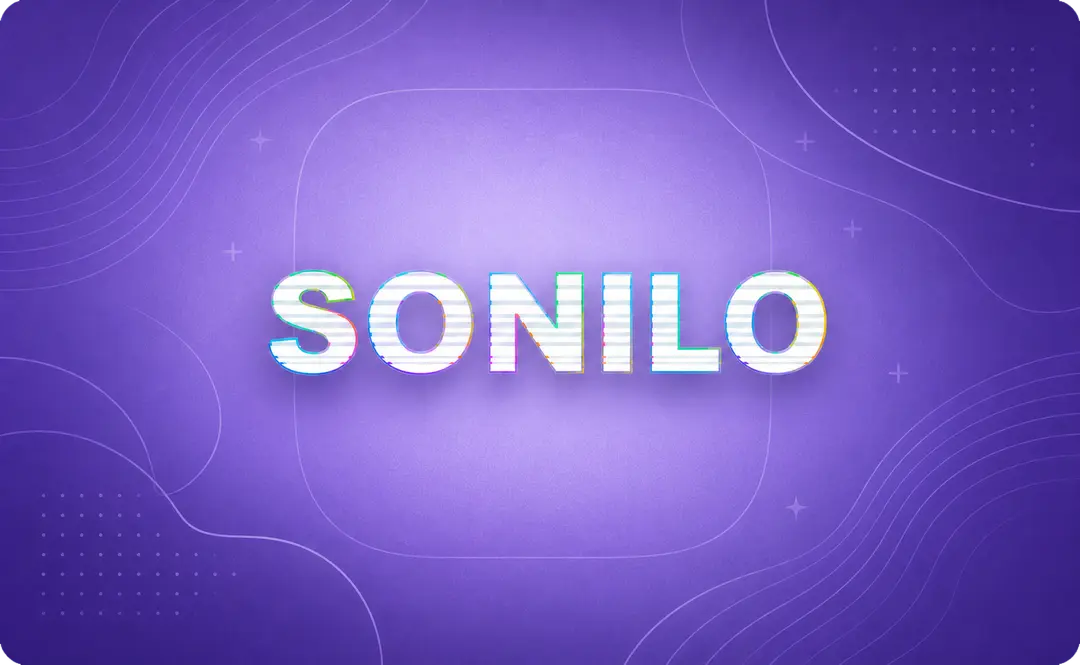 The official purple glitch logo design for Sonilo, a revolutionary AI video-to-music platform.