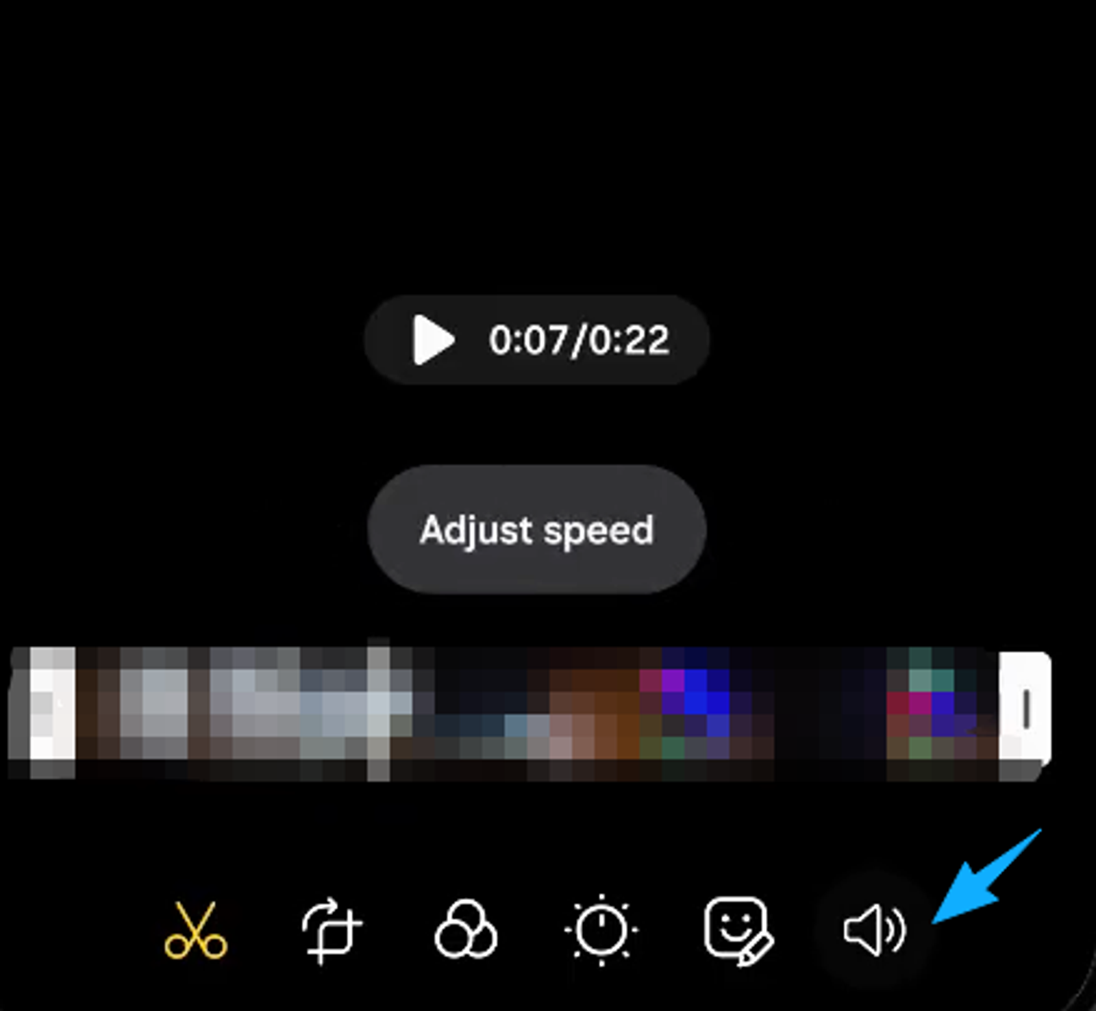 Click the audio speaker icon in the editing menu when figuring out how to add music to a video on android phones.