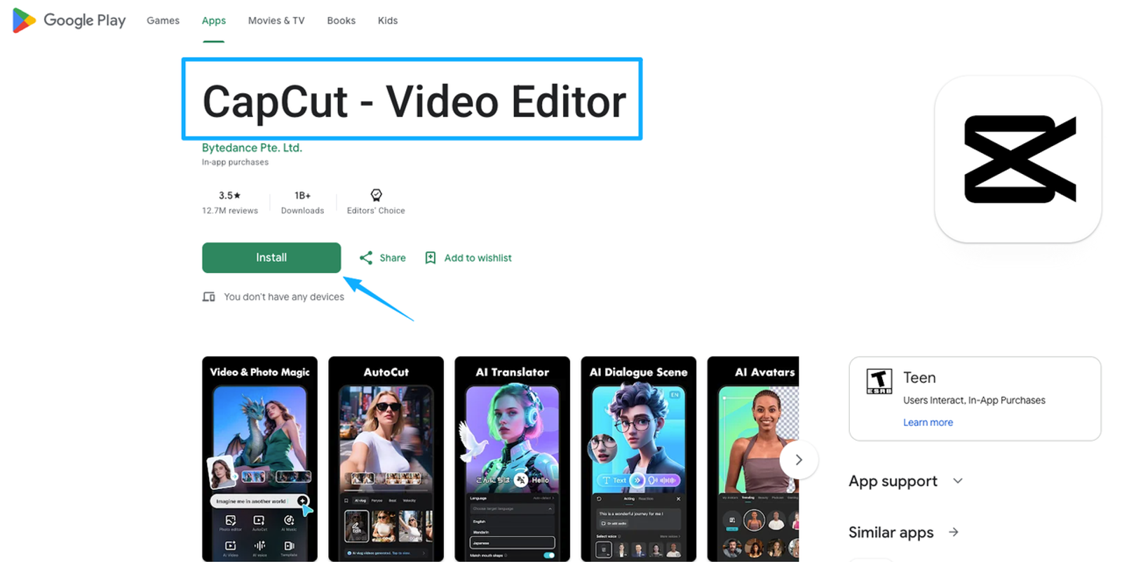 Install CapCut from the Play Store if you want advanced methods for how to add music to a video on android easily.