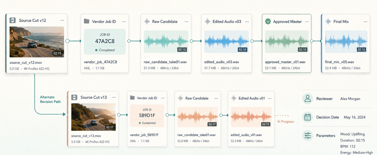 A detailed audio mixing workflow diagram from the best ai music generation platforms 2026 for professional video.