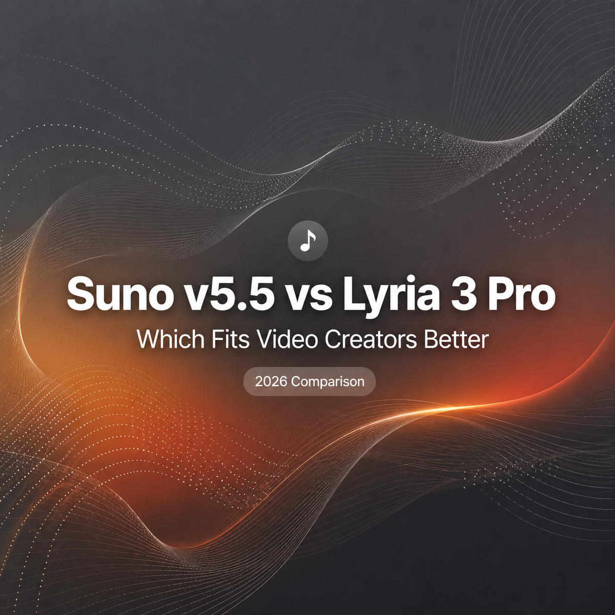 Suno v5.5 vs Lyria 3 Pro comparison title card determining which fits video creators better in 2026.