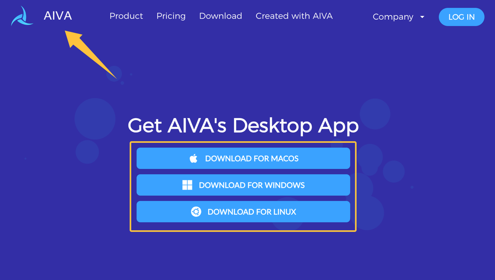 Easily download the AIVA AI music generator desktop application for macOS, Windows, and Linux operating systems.