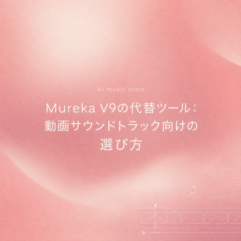 動画サウンドトラック制作に最適なMureka V9 代替ツールを選ぶための完全ガイドの表紙画像です。AI音楽生成ツールを活用して、著作権フリーで高品質な動画用BGMや効果音を効率的に作成し、コンテンツの魅力を高める方法を詳しく解説します。
