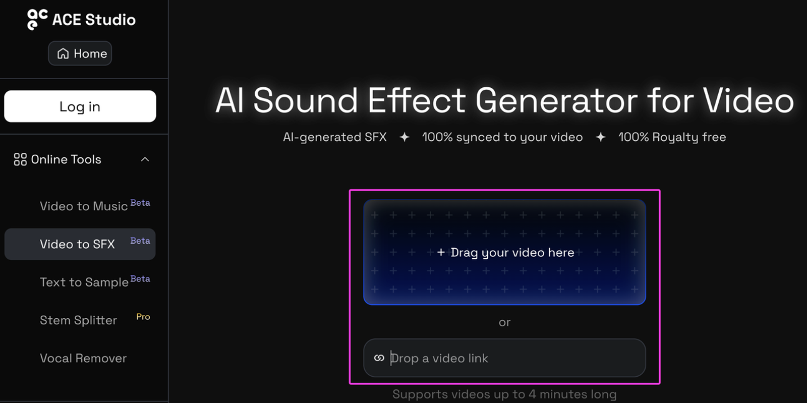The video drag-and-drop workflow is a key factor when testing Suno vs ACE Studio for synced sound effect generation.