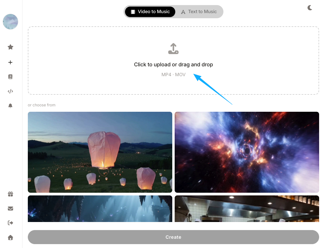 Drag and drop your MP4 or MOV files into the workspace to quickly add music to video online without any hassle.