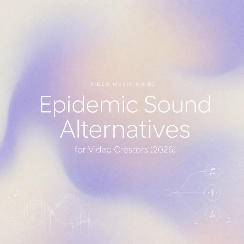 Epidemic Sound alternatives guide cover for video creators with purple background and music icons.